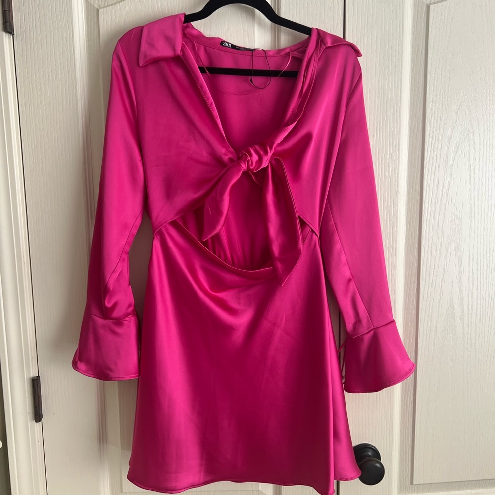 ZARA Satin Cut Out Dress in Pink